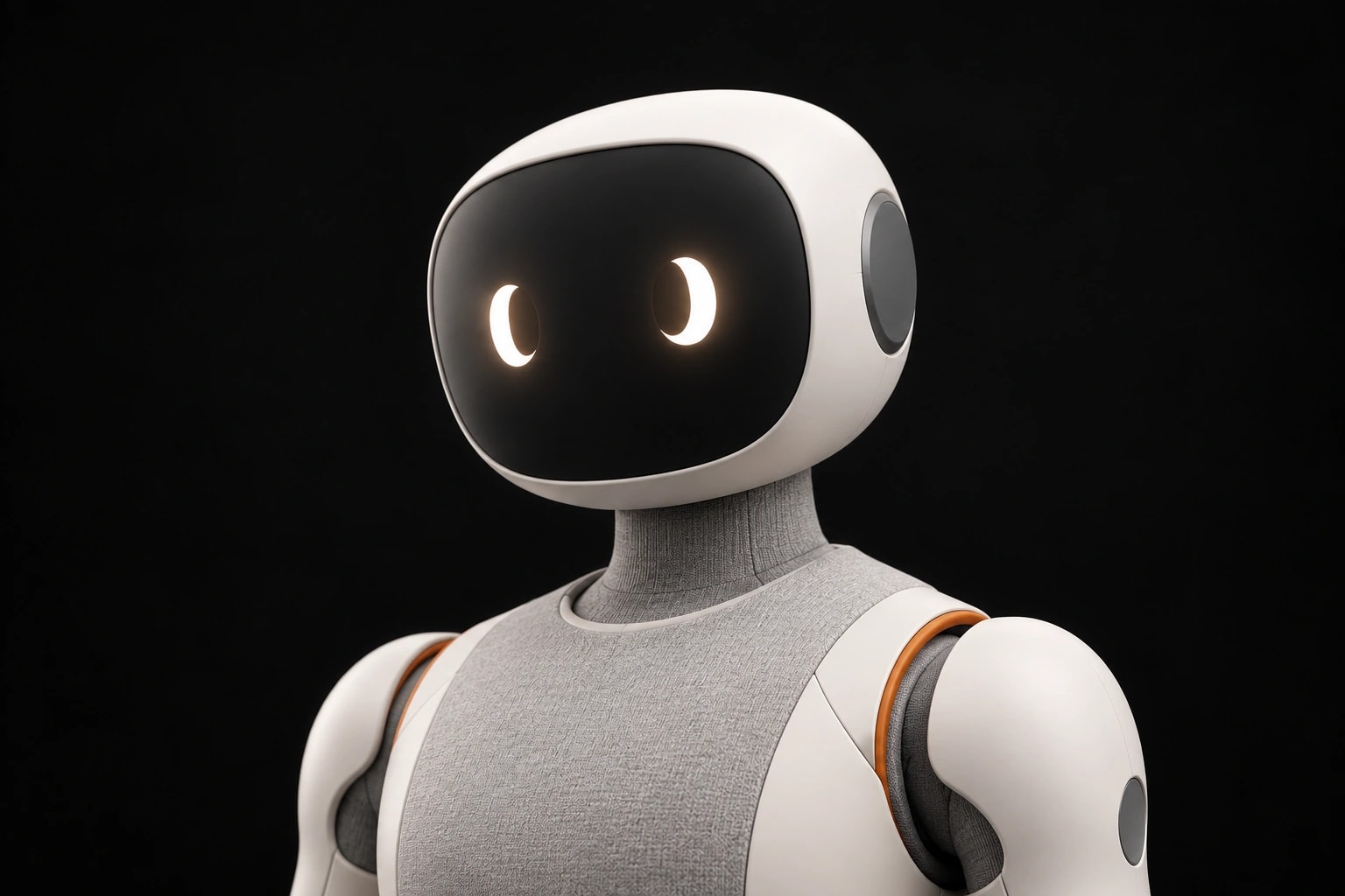 YNOT companion head concept with a soft white shell and a calm expressive face